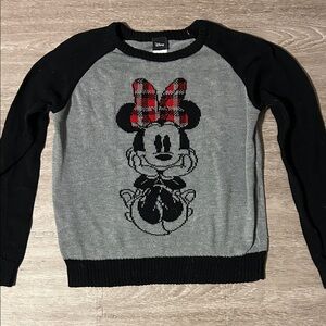 Disney Minnie Mouse Plaid Bow Sweater – Size L 🩶❤️🖤